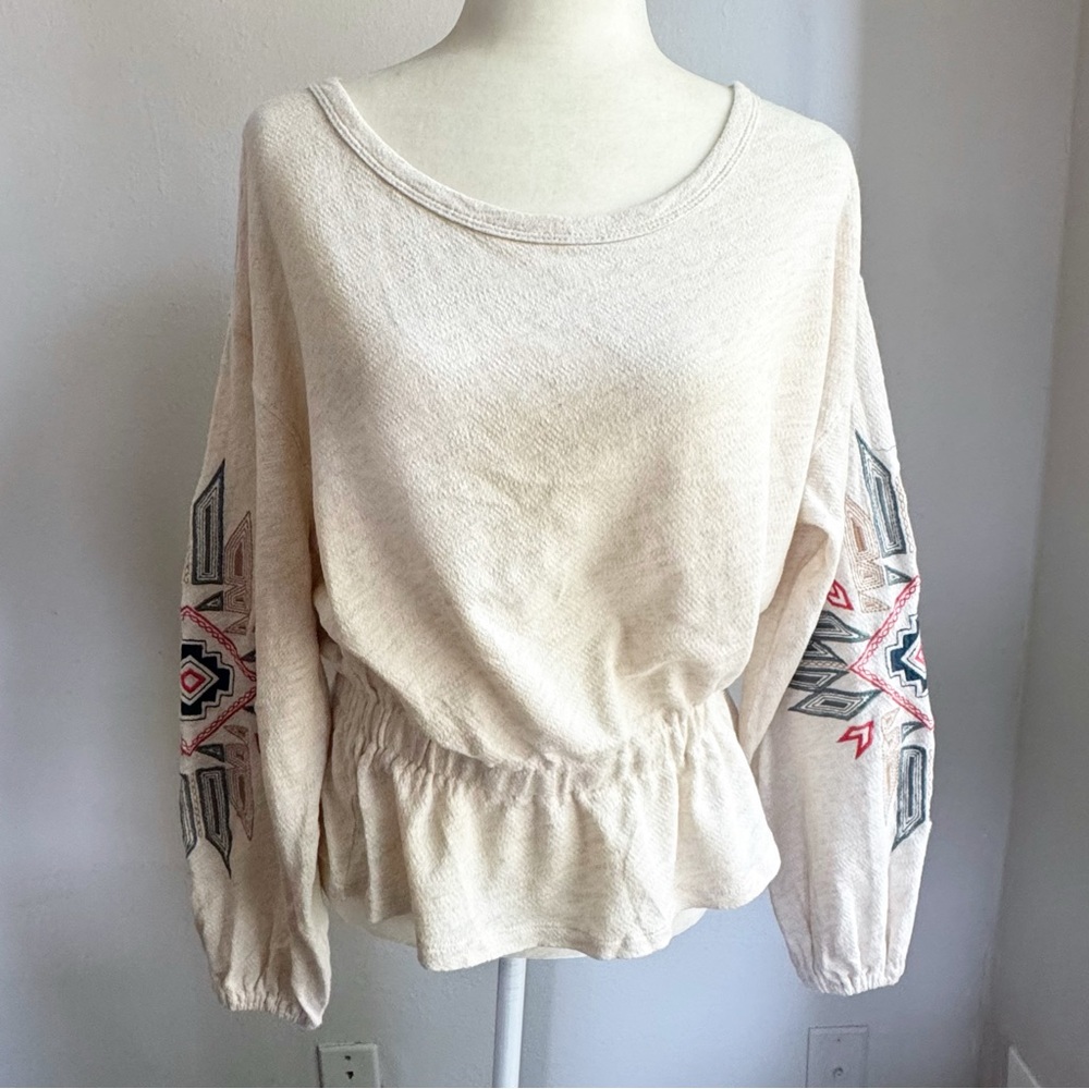 Wrangler Embroidered Bell Sleeve Peplum wide Neck Cotton
Top